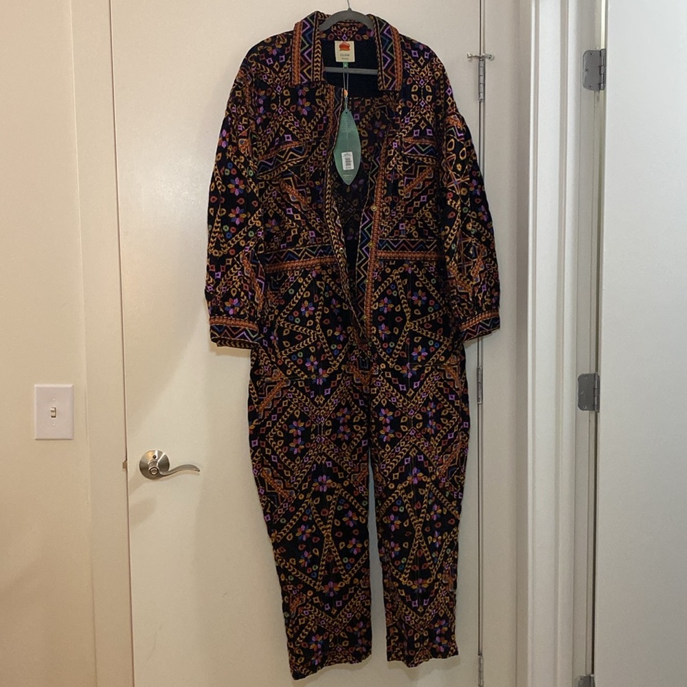 Farm Rio Embroidered Long Sleeve Corduroy Jumpsuit - Picture 6 of 10